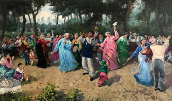 ▲ 북측 김명은 화가가 조선 민족의 낙천성과 신명을 그린 조선유화.  [사진 : 조선의 오늘 칼무리]