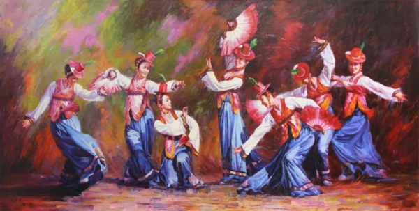 ▲ 북측의 대표적인 조선무용 작품인 '쟁강춤', 최승희의 '무녀춤'을 딸인 안성희의 재작업을 거쳐, 1992년 제자인 인민예술가 김해춘이 '쟁강춤'으로 재형상화하여 현재에 이르렀다. [사진 : 조선중앙통신 갈무리]