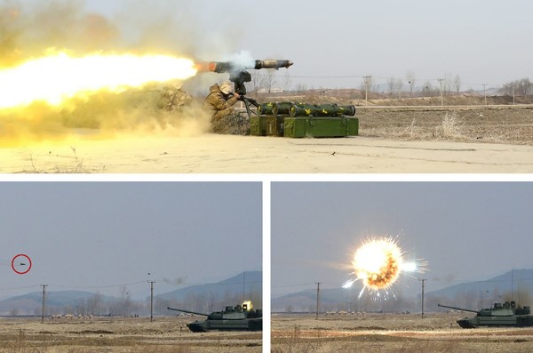 김정은 총비서가 국방과학원 장갑무기연구소의 전차 능력평가시험을 참관했다. ⓒ로동신문